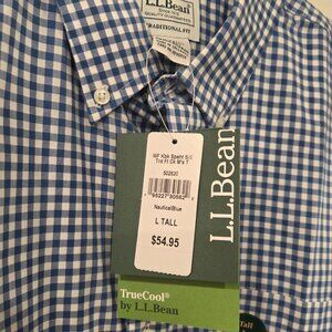 L.L. Bean Men's Short Sleeve Blue Gingham Shirt SIZE LARGE TALL (LT) (NWT)